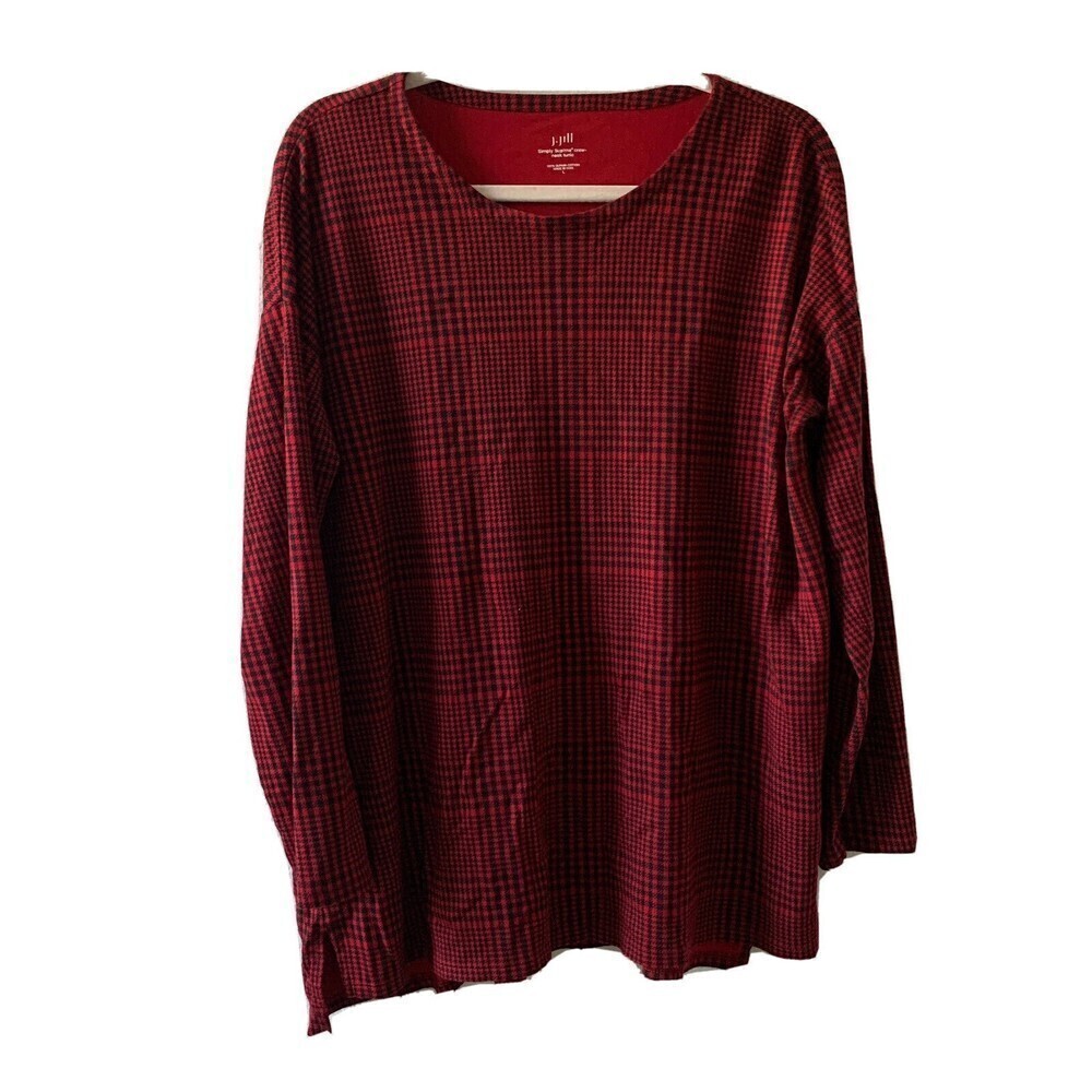 J. Jill Sz Large Multicolor Houndstooth Simply Supima Cotton Crew Neck Tunic Top - Picture 1 of 5